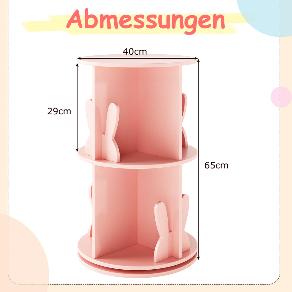 Vridbart – bokhylla barn med nivåer och kaninavskiljare – 2 40 x 40 x 65 cm – Rosa