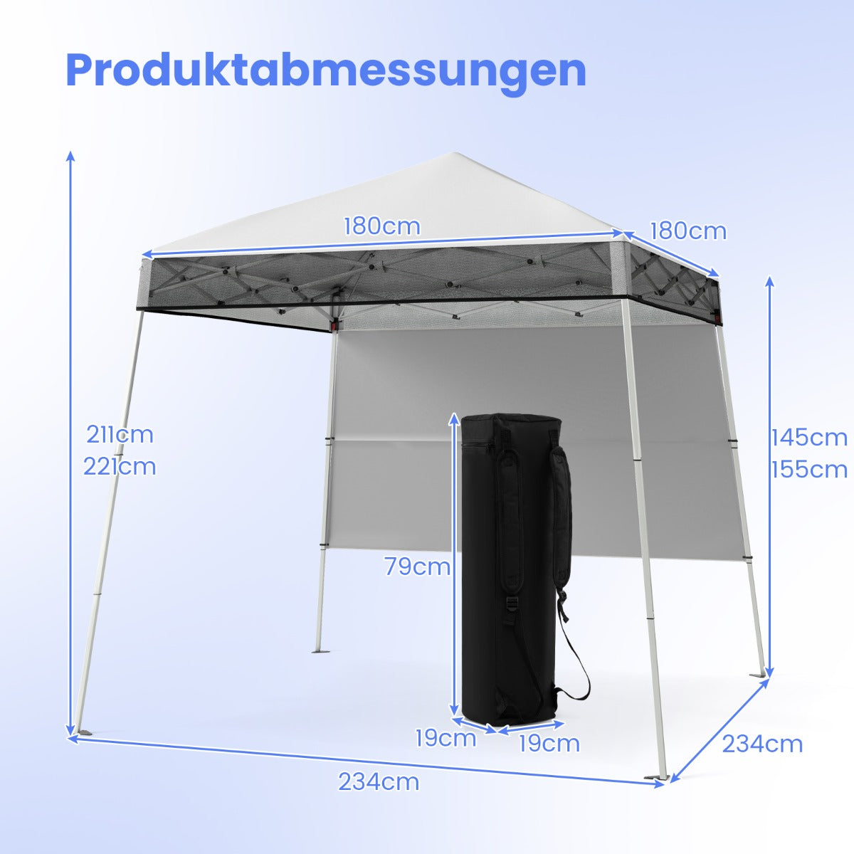 Paviljong – Pop up Höjdjusterbar med sidovägg och markhakar Vattentät för trädgårdsfest – 2 x 2 m – Vit