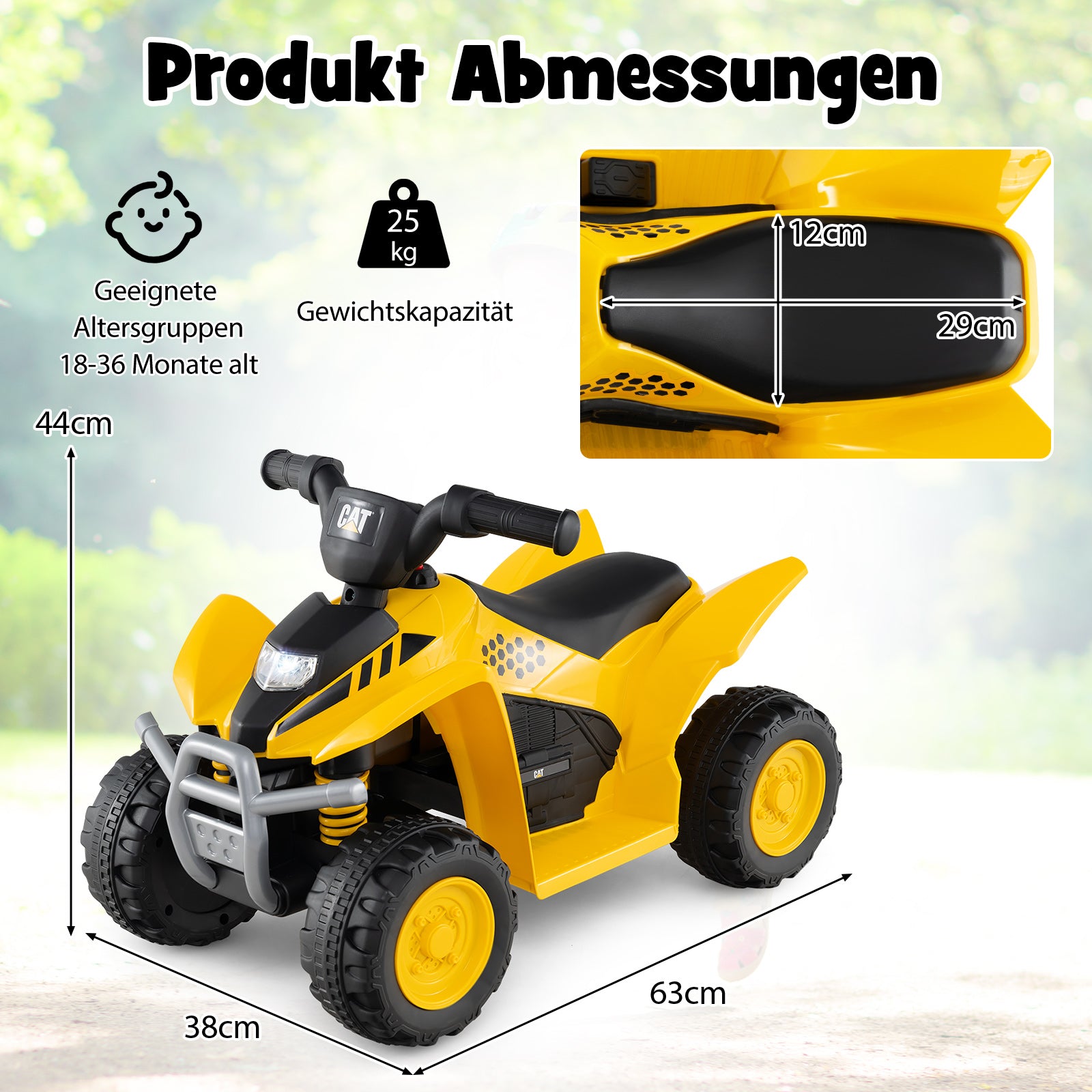 6V – Elektrisk Barn Quad Mini med LED strålkastare Elbil ATV för från månader – 18-36 – Gul