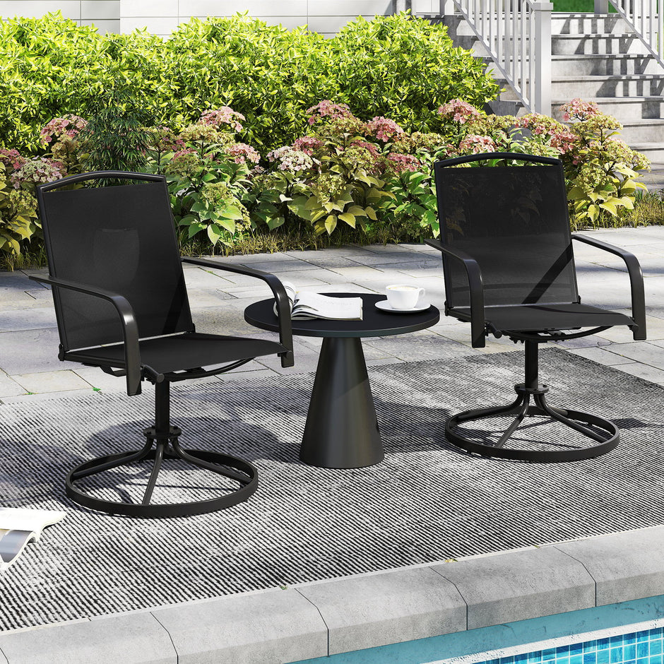 pack – 360° svängbara trädgårdsstolar med snabbtorkande tyg, terrassstolar i – 2 – Svart