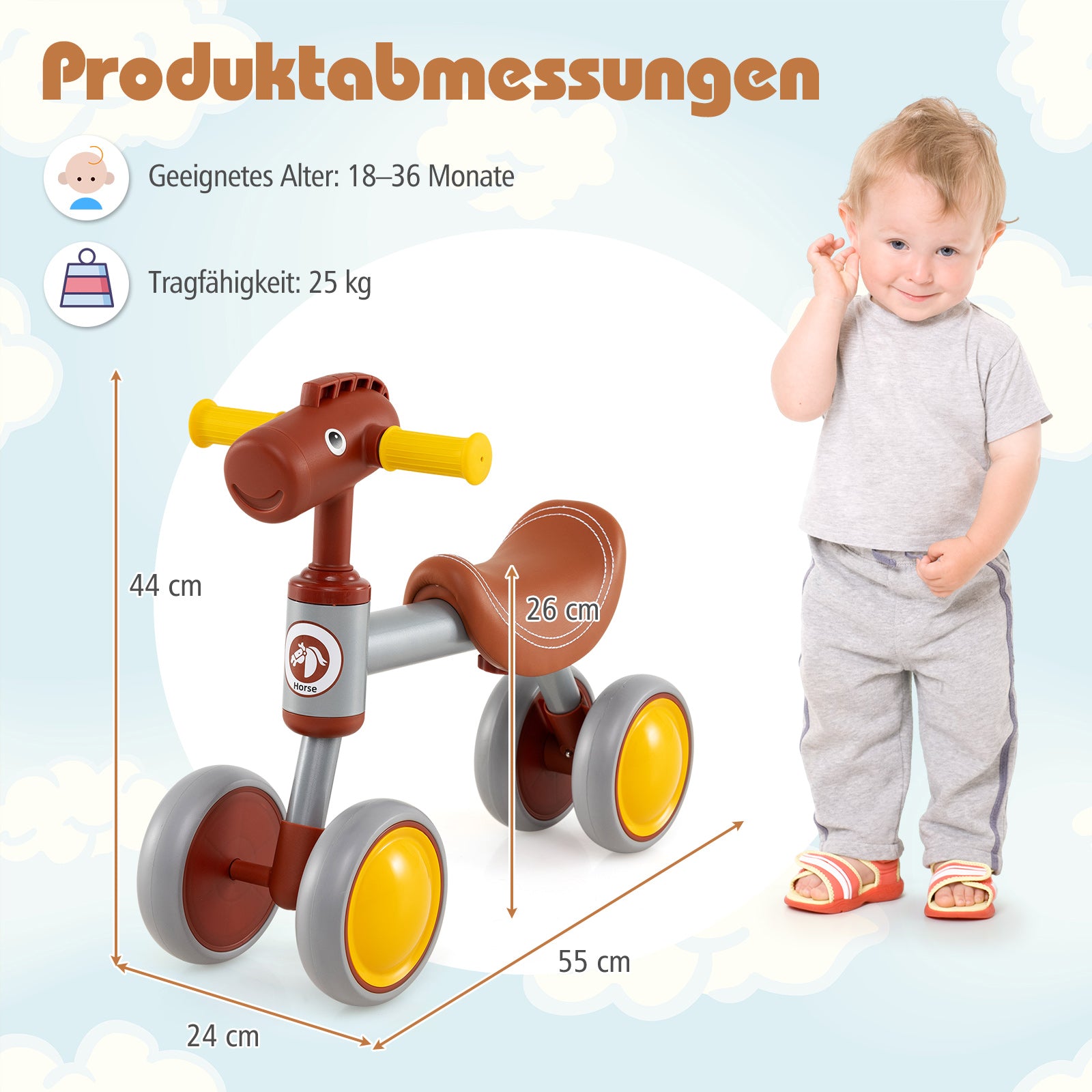 Laufrad – Lärande cykel hjul utan pedaler för barn månader – 4 18-36 – Brun