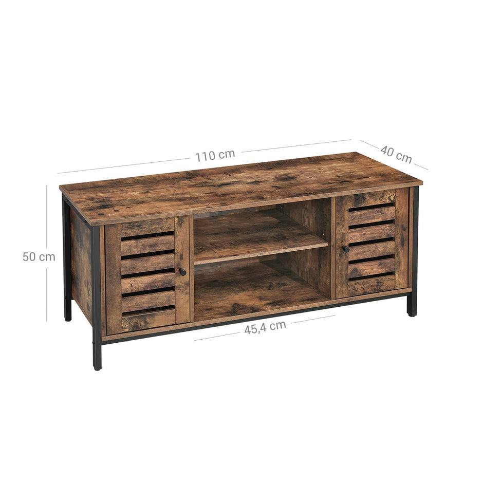 TV-meubel – Verstelbare planken – Hout en metaal – Voor TV’s tot 65 inch – Met opbergruimte en verstelbare voeten