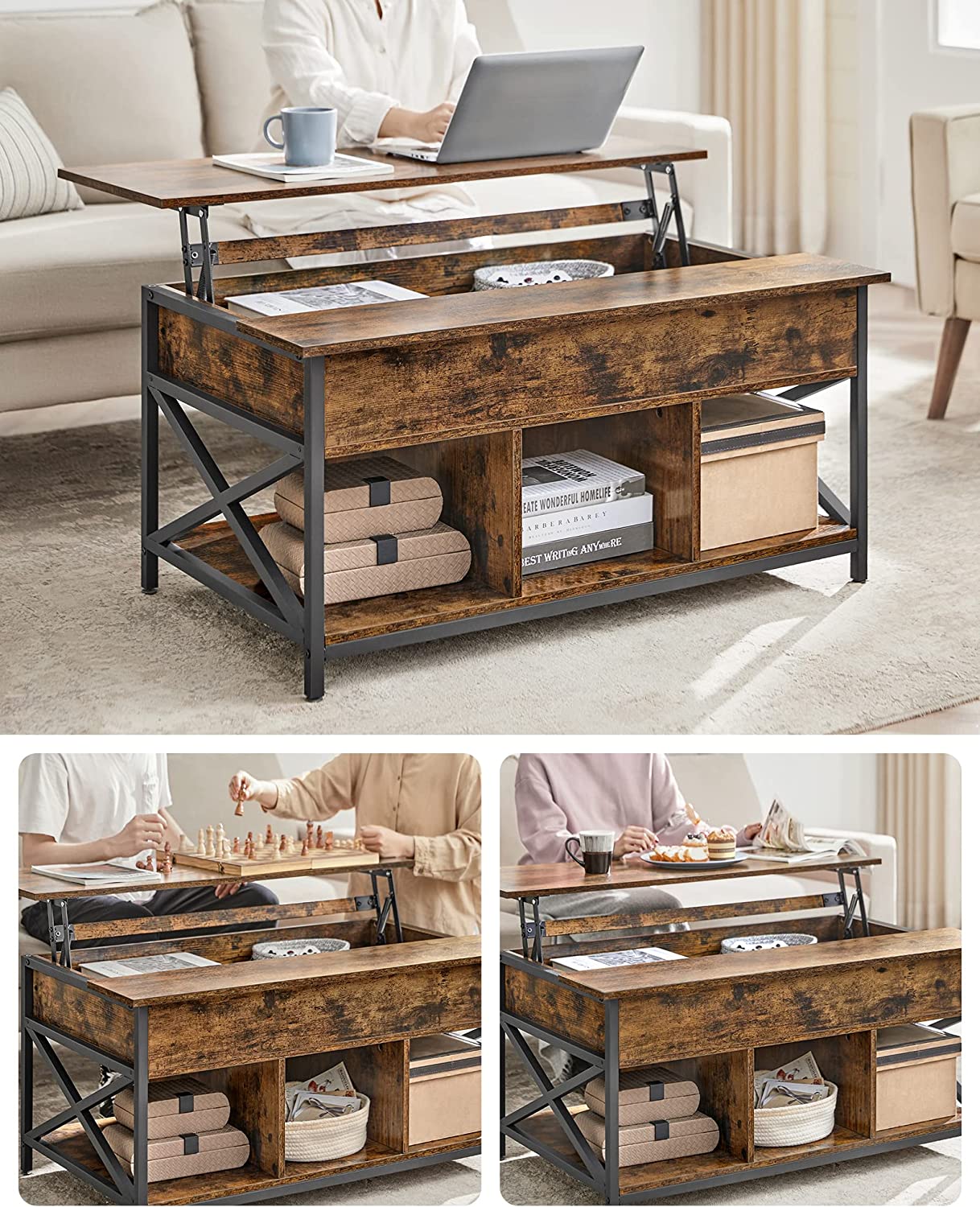 Salontafel – Met verborgen opbergruimte – Vintage bruin-zwart