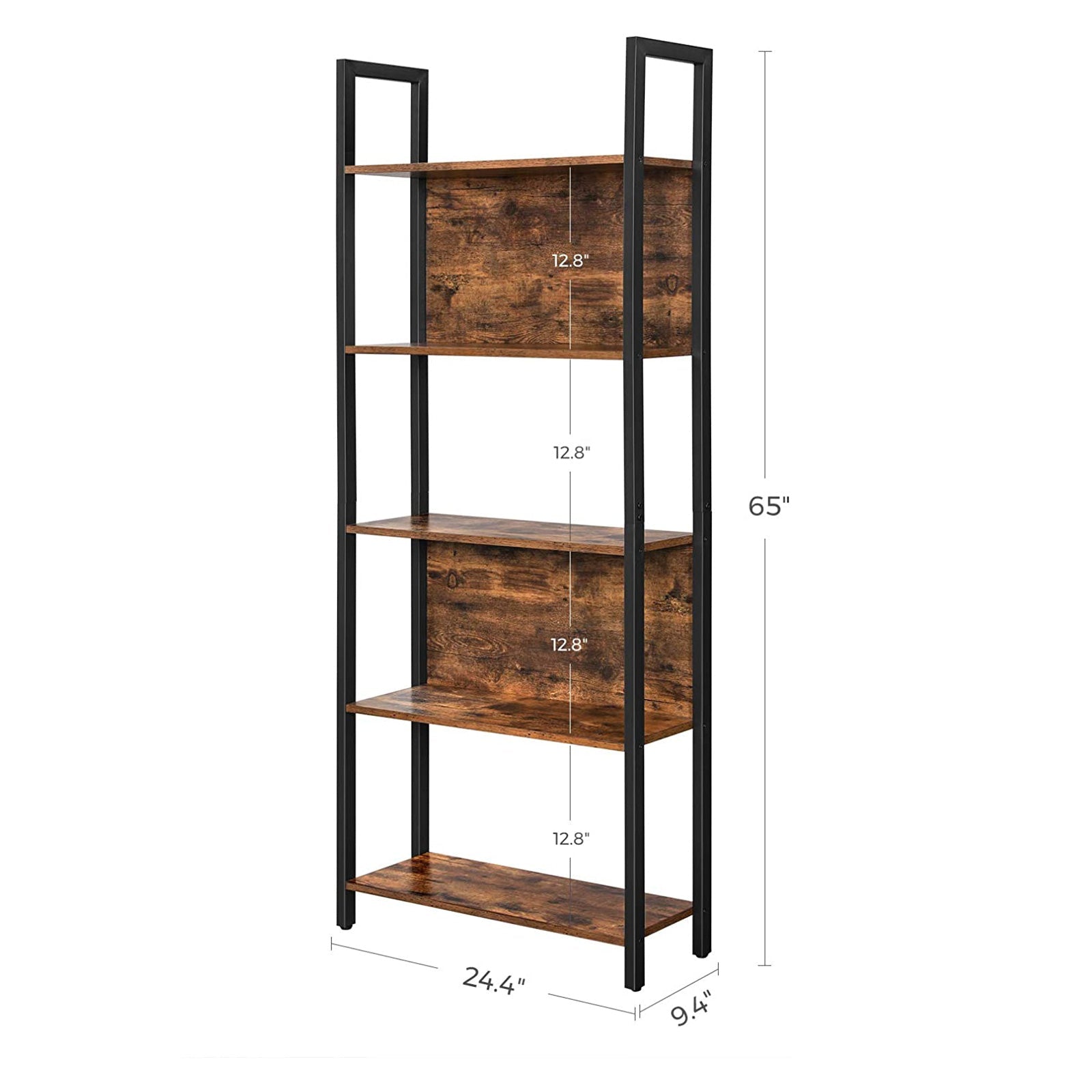 Boekenkast 5 planken – Vintage bruinzwart – 62 x 24 x 165 cm – Met kantelbeveiliging