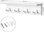 Wandkapstok met 4 dubbele haken en plank - Wit