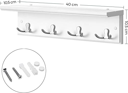 Wandkapstok met 4 dubbele haken en plank - Wit