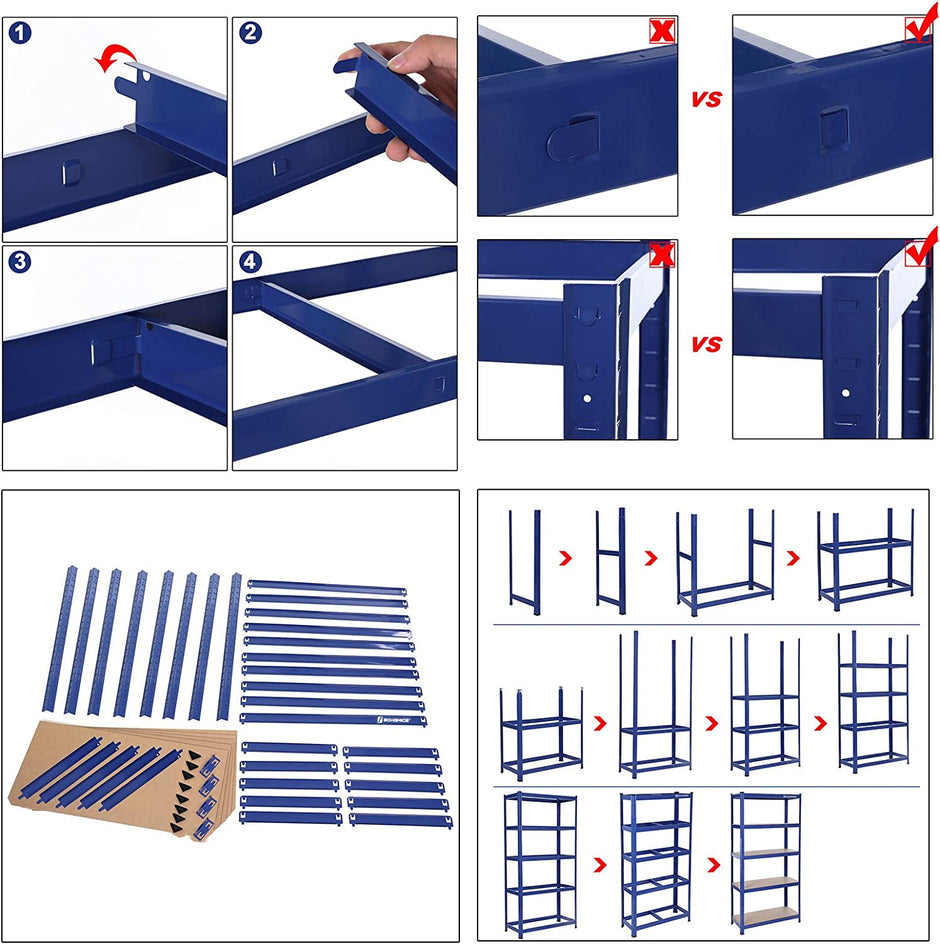 Opbergrekken – Set van 2 – 5 verstelbare planken – Blauw