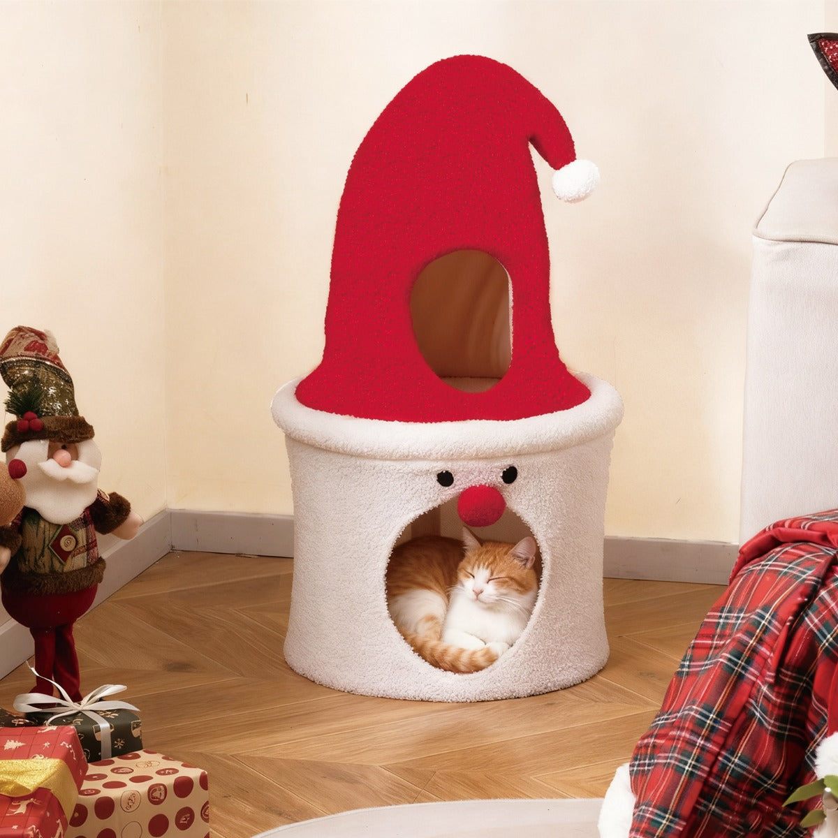 Julig – Klösträd med Sovplats modern söt Katttorn kuddad övre Liggplats – 75 cm – Röd