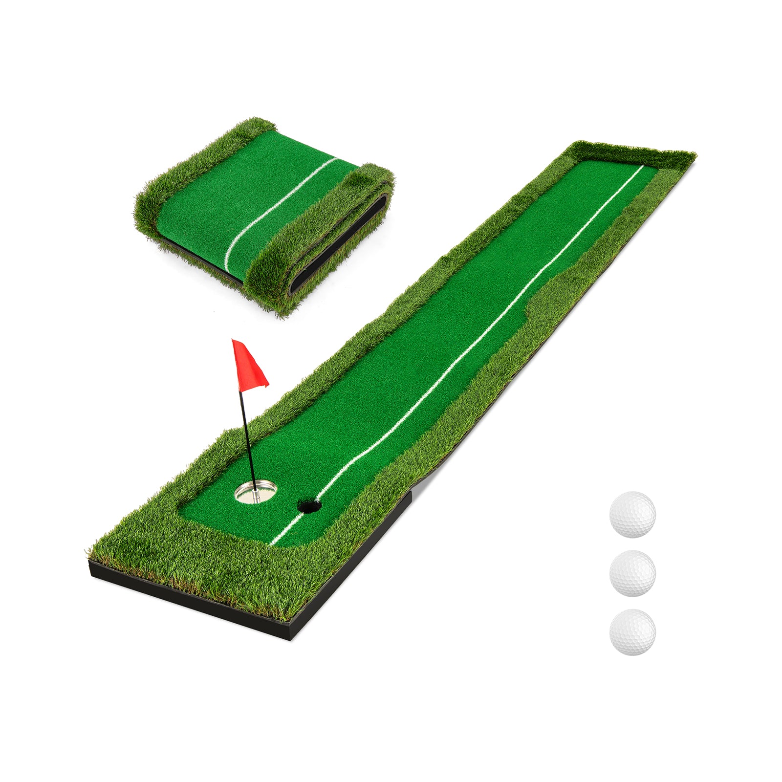 Golfputtmattor – Golfträningsmatta med golfbollar och hålstorlekar Golfövningsmatta hopfällbar – 3 2 300 cm – Grön