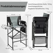 Fällbar – campingstol hög med sidobord avtagbar fotstöd + – Svart