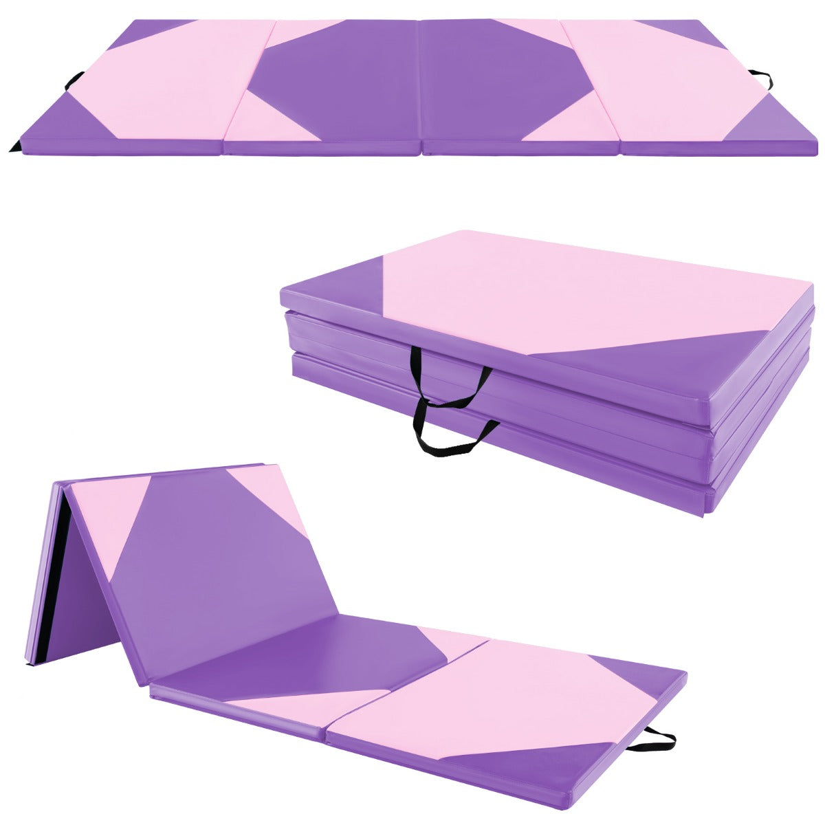Fällbar – träningsmatta i konstläder med kardborreband och bärhandtag – 300 x 117 x 5 cm – Lila