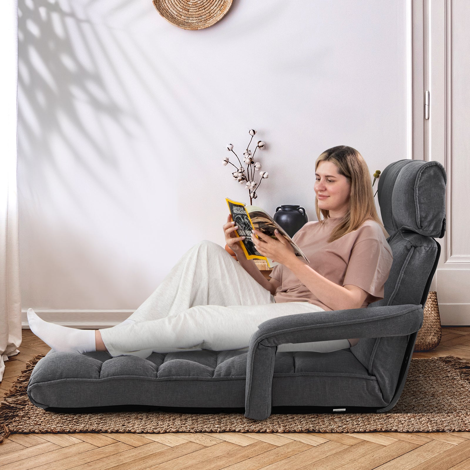 Fällbar – liggstol med justerbara positioner – 6 72 x 61 x 46,5 cm – Mörkgrå