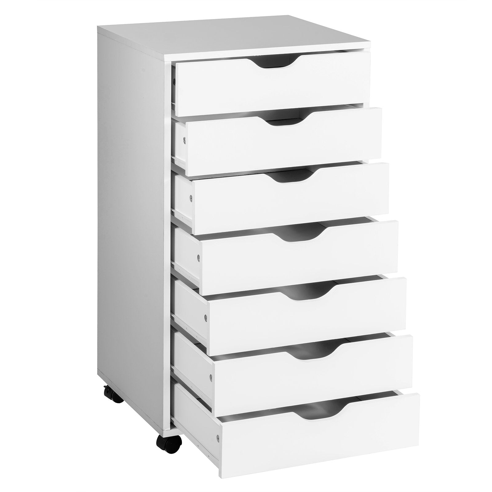 Rullcontainer – med lådor Aktskåp låsbara hjul Kontorsskåp i trä rullande kontorcontainer – 7 48 x 40 x 89 cm – Vit