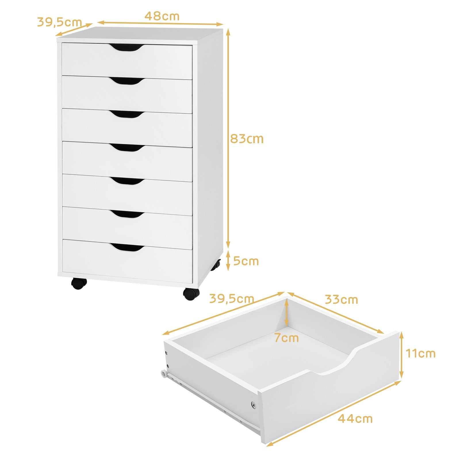 Rullcontainer – med lådor Aktskåp låsbara hjul Kontorsskåp i trä rullande kontorcontainer – 7 48 x 40 x 89 cm – Vit