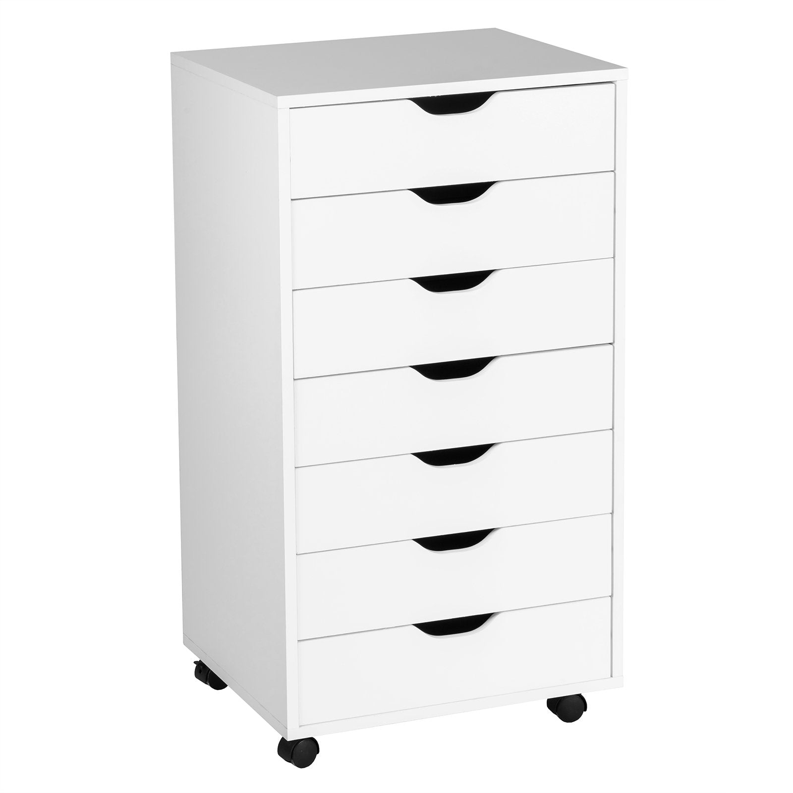 Rullcontainer – med lådor Aktskåp låsbara hjul Kontorsskåp i trä rullande kontorcontainer – 7 48 x 40 x 89 cm – Vit