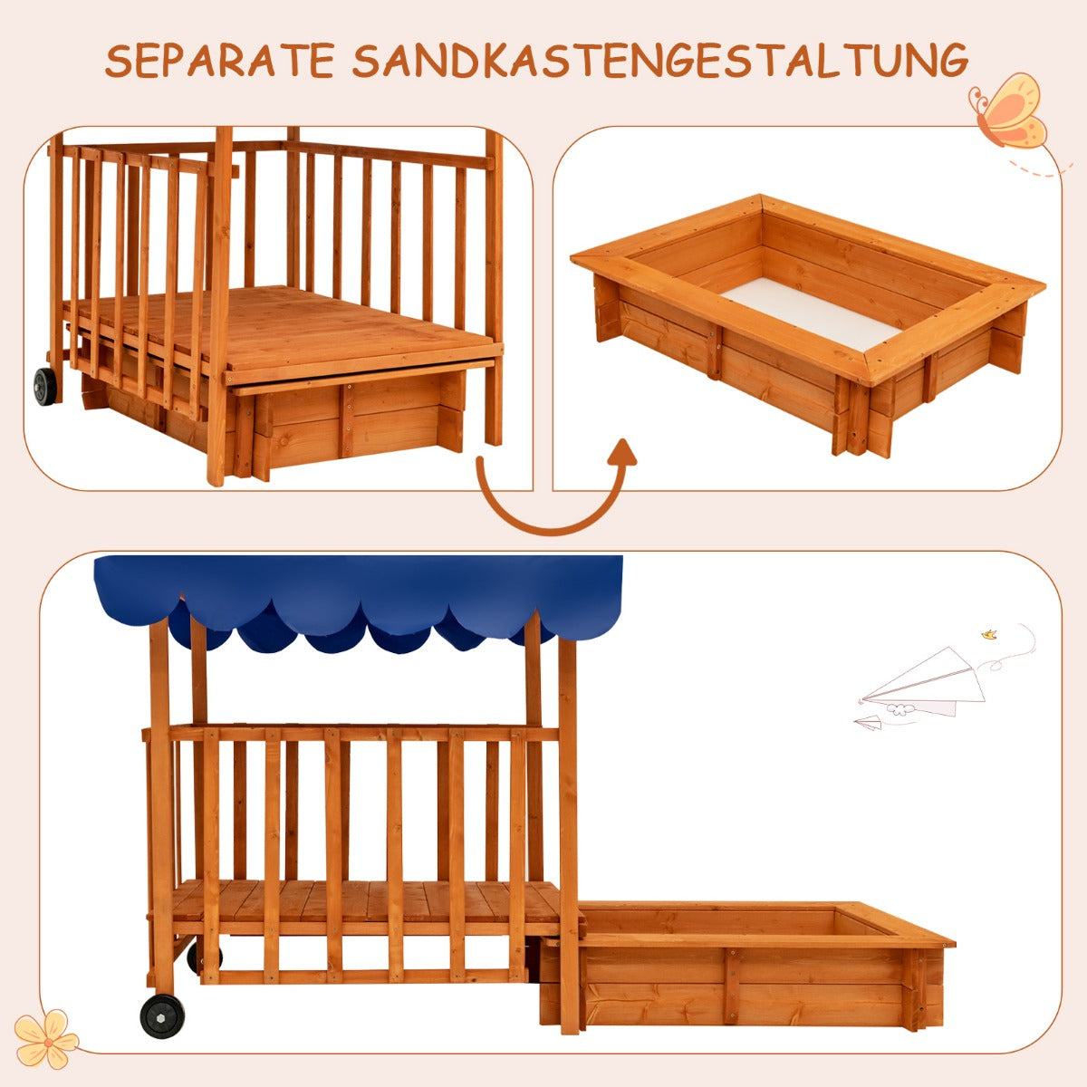 Sandlåda – i trä för barn Lekstation med lekstuga Naturlig + – Natur