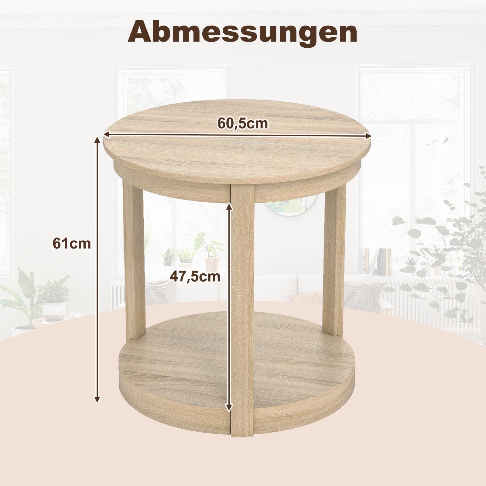 Rund – soffbord vardagsrumsbord med nivåer gummiträ kaffebord sidobord i lantlig – 2 – Natur