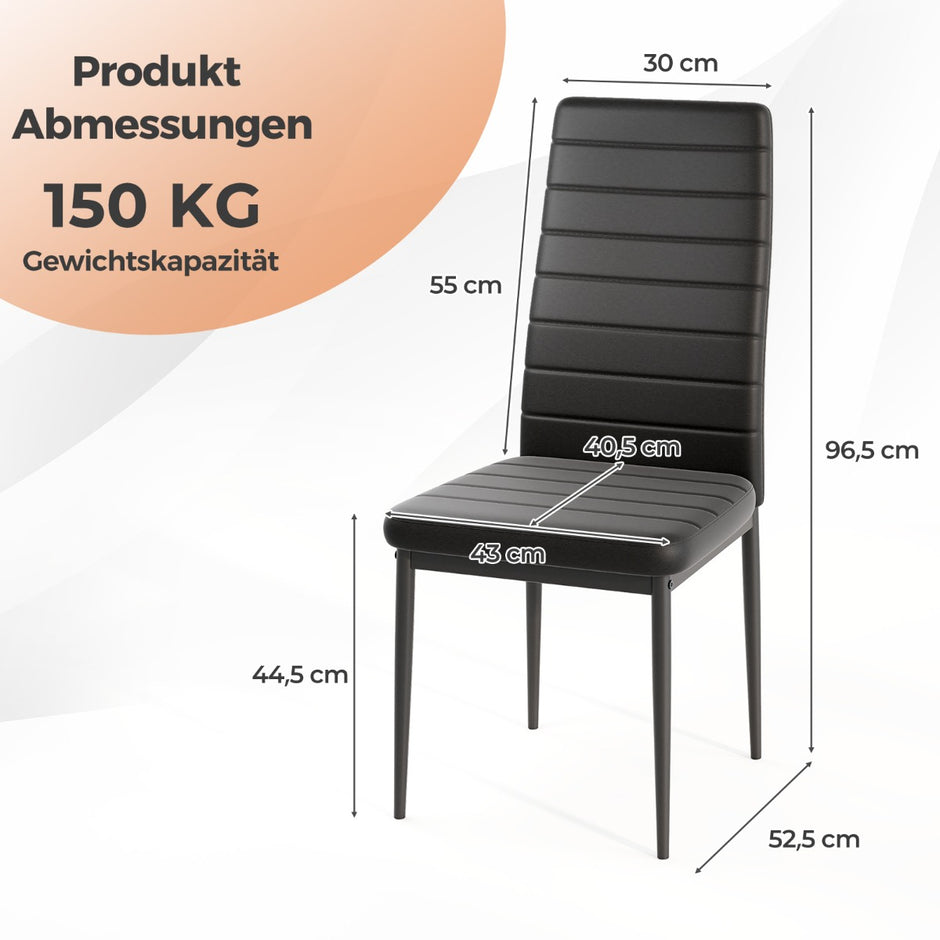 pack – stoppade matsalsstolar med ryggstöd, armfria köksstolar, läderstolar – 4 – Svart