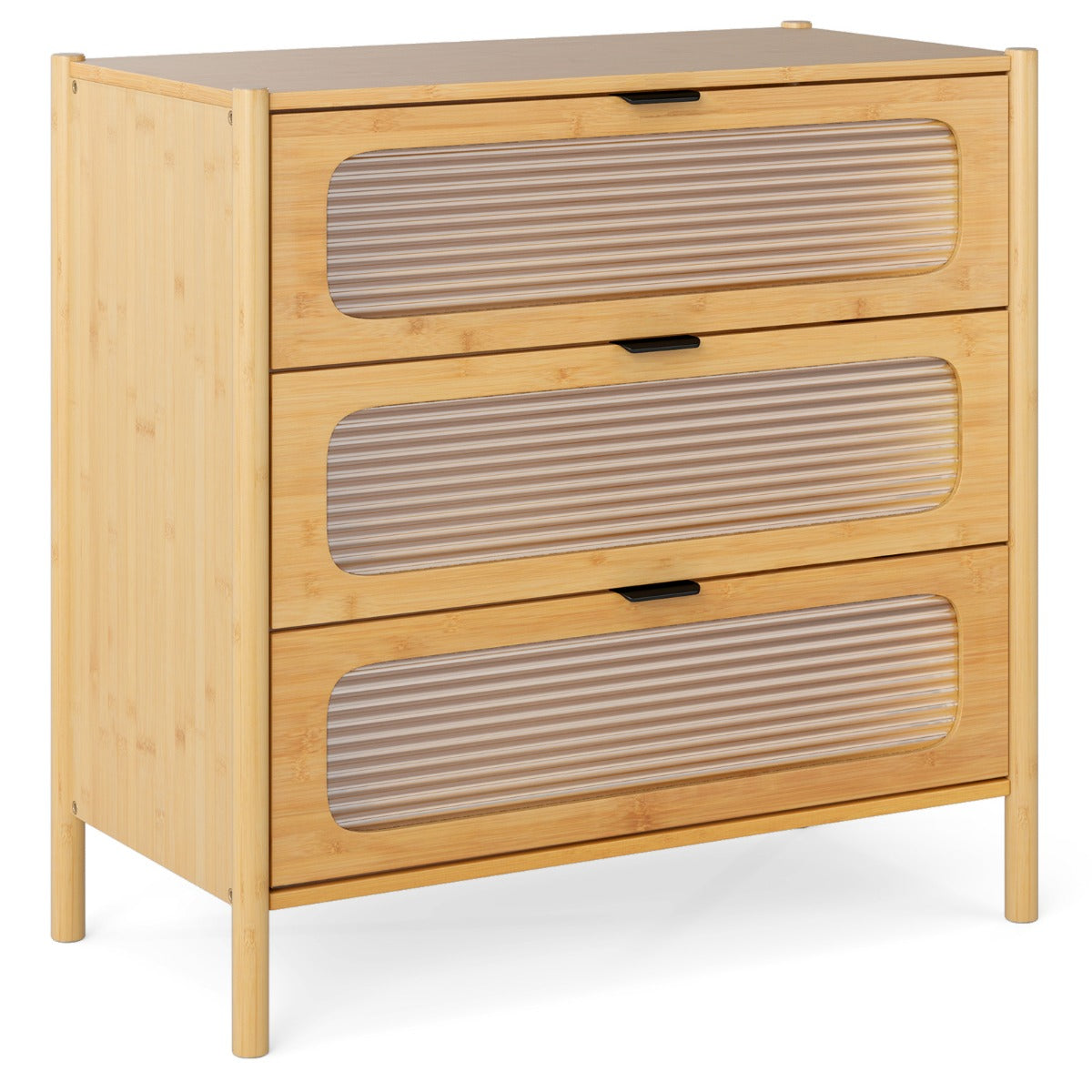 Kommodeskåp – med lådor, sidobord i bambu och härdat glas, – 3 80 x 40 x 78,5 cm – Natur