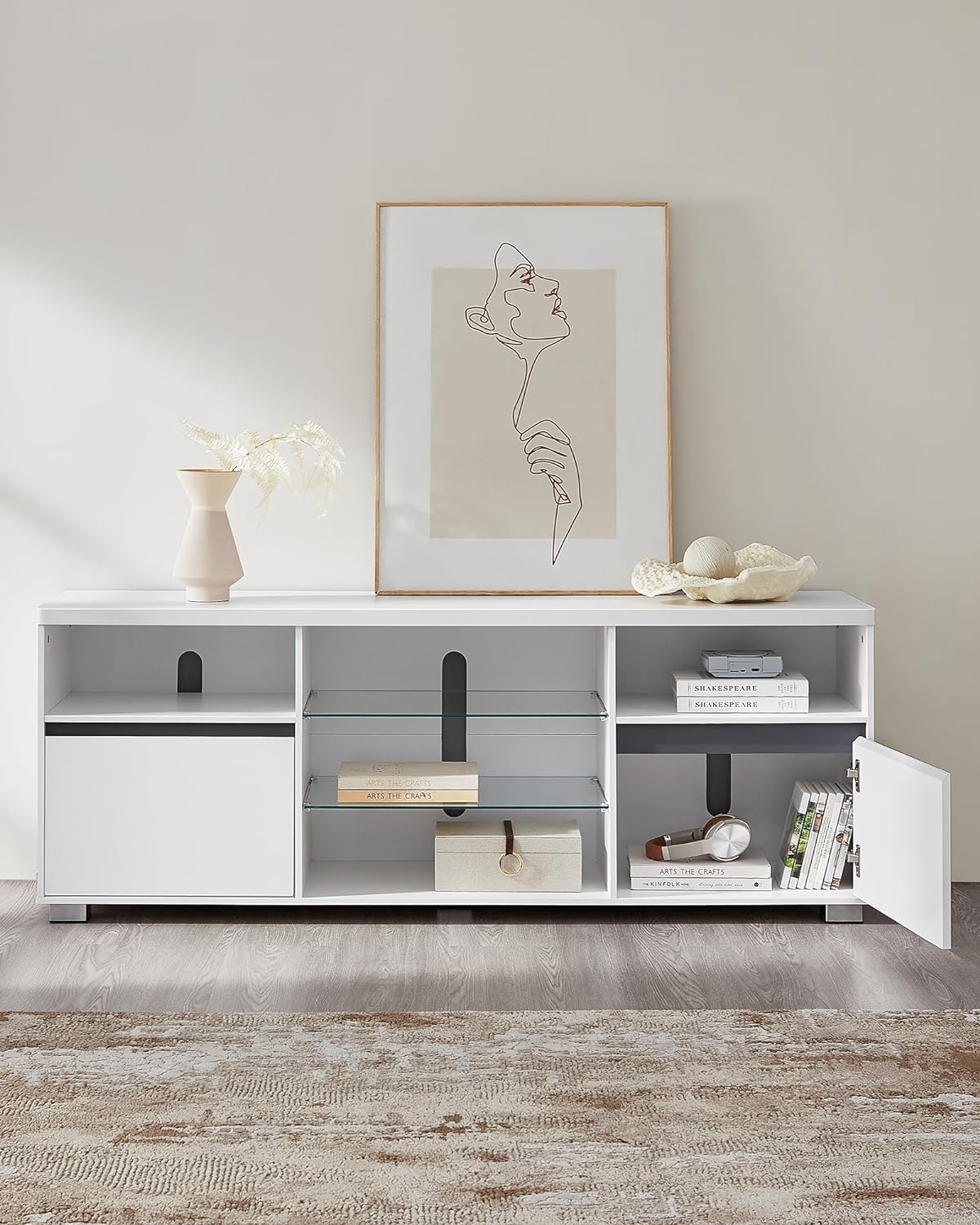 Tv-meubel – Met LED-verlichting en open planken – Wit