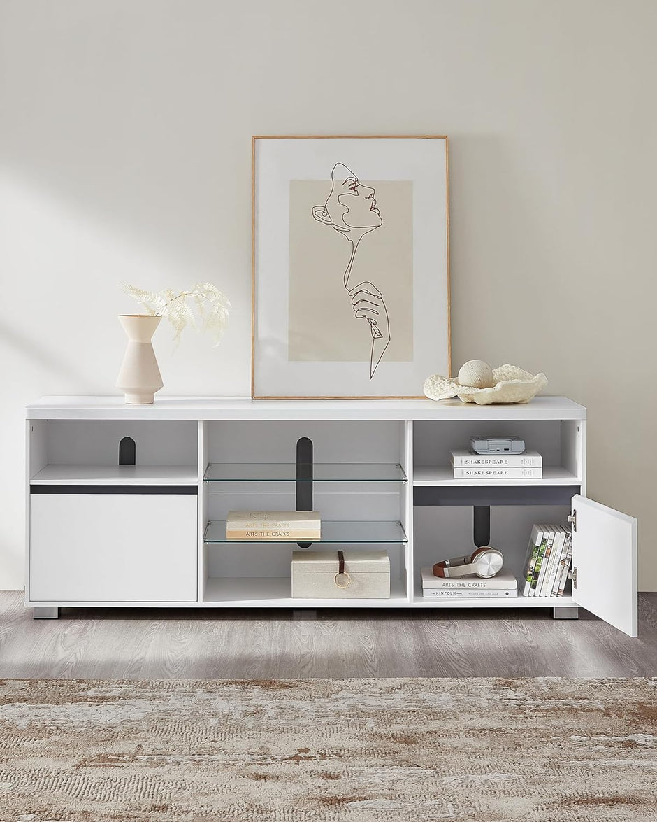 TV-meubel – Met LED-verlichting – Wit – Voor TV’s tot 70 inch – Met open planken en opbergruimte