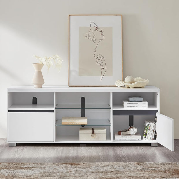 TV-meubel – Met LED-verlichting – Wit – Voor TV’s tot 70 inch – Met open planken en opbergruimte