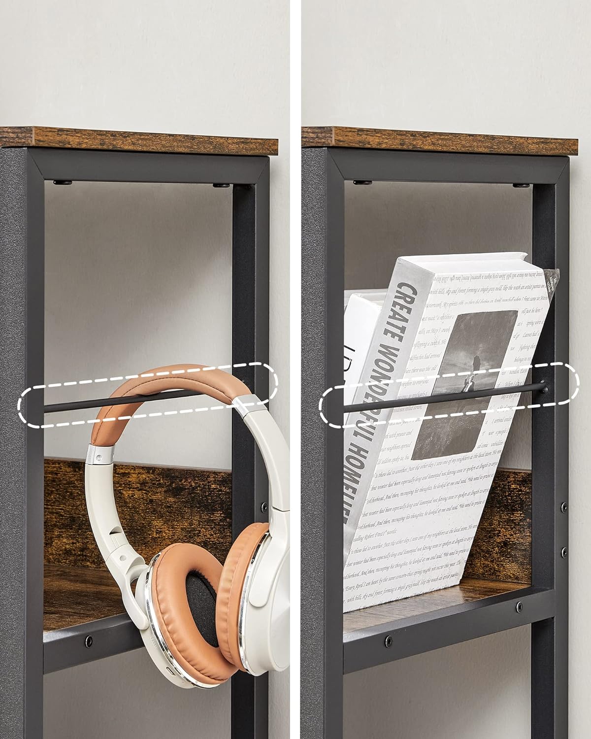 Boekenkast – 9 Vakken – Hout en Staal – Bruin en Zwart