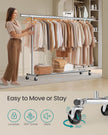 Kledingrek op Wielen – Uitschuifbare Roede 160–200 cm – 150 kg Draagvermogen – Zilver