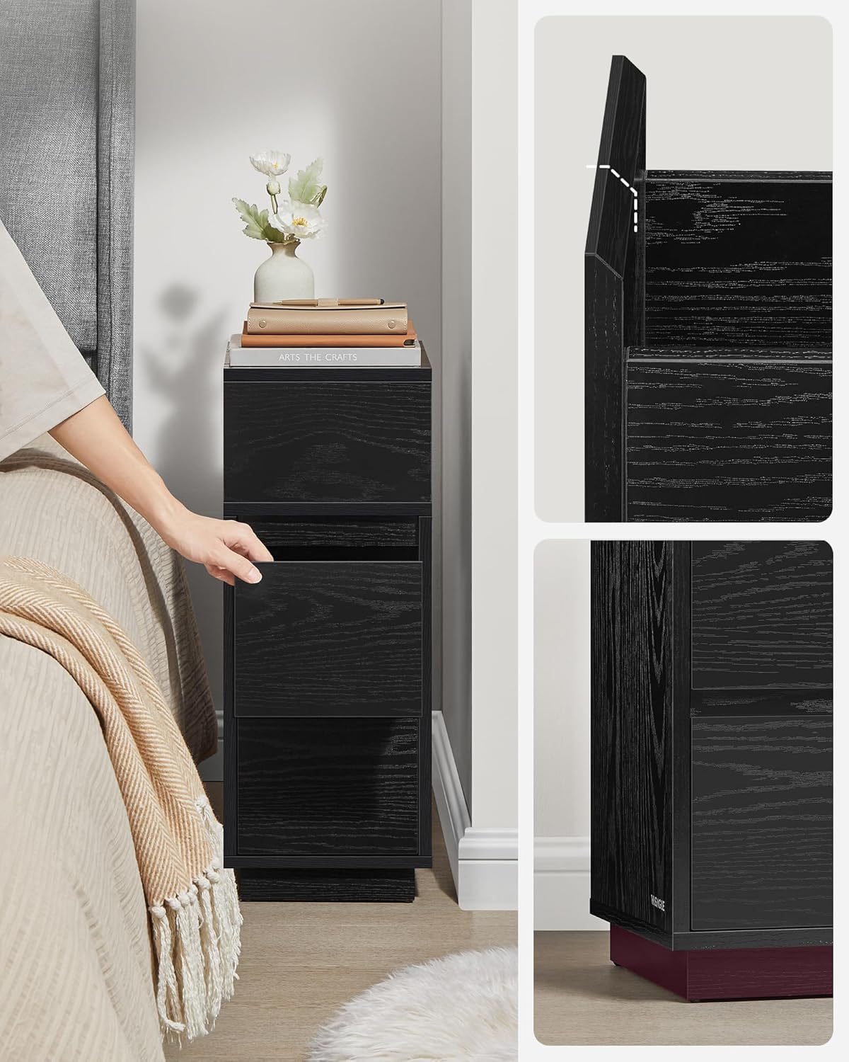 Nachtkastje in Ebbenhout zwart - 2 lades - 30 x 25 x 65 cm