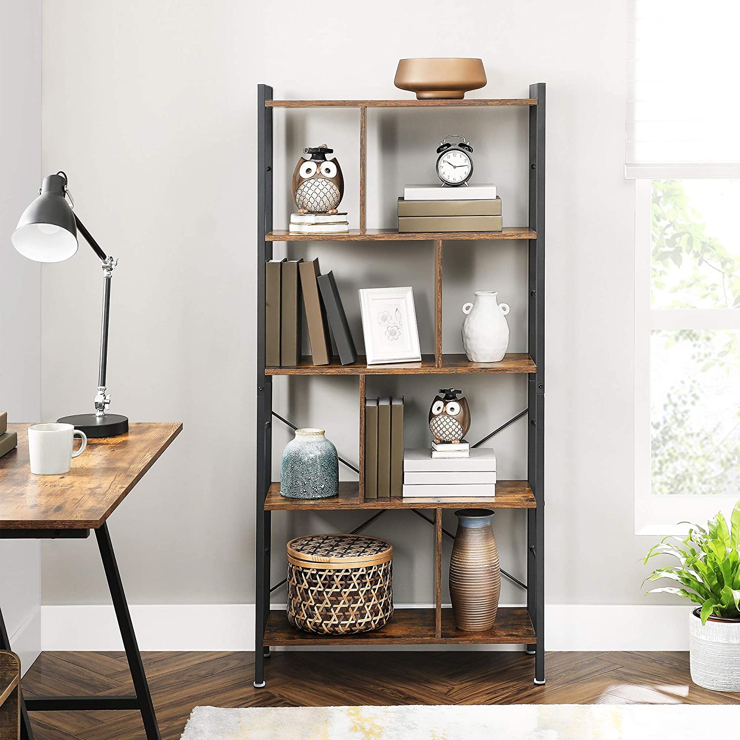 Boekenkast - 4 niveaus - Groot metalen frame - Boekenplank - Industrieel design