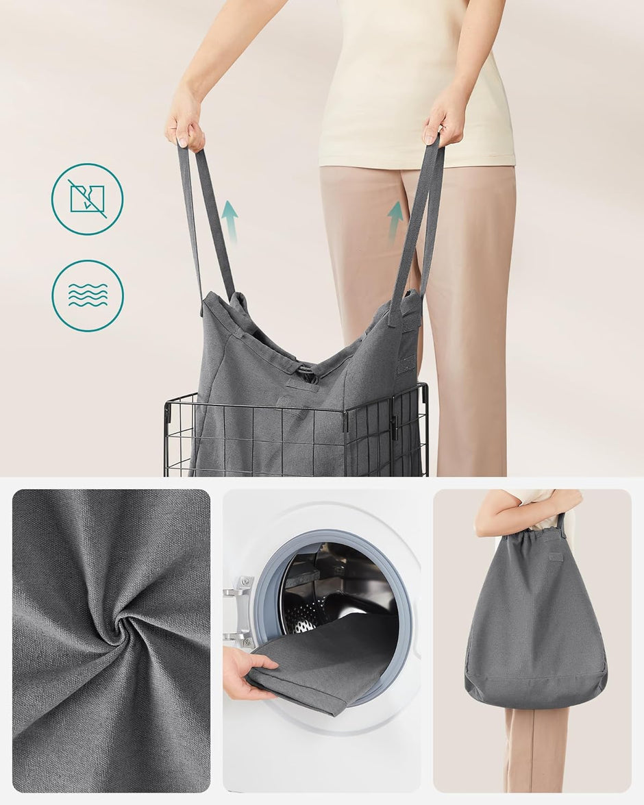 Wasmand – Uitneembare waszak – Metalen frame – Zilver en zwart