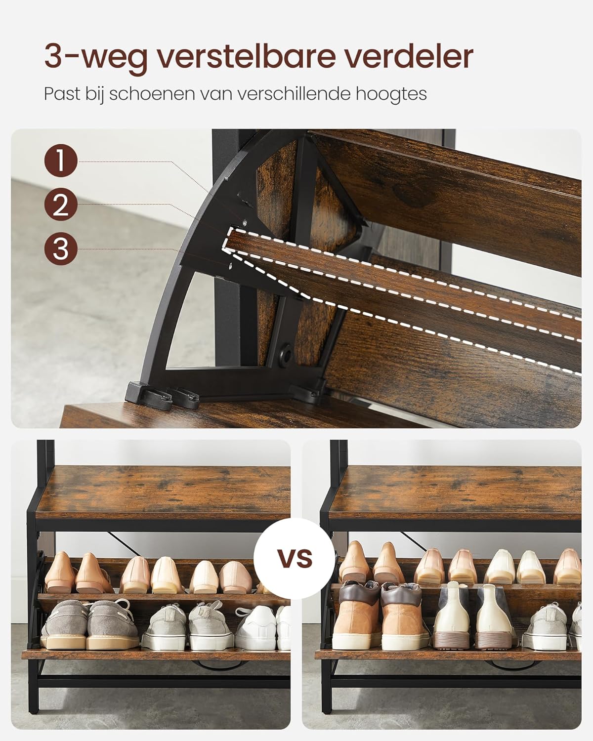 Garderobe kast - Kapstok met schoenenbank- 9 Haken - 100 kg draagvermogen