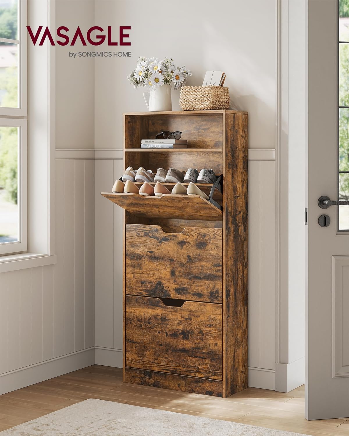 Schoenenkast – Ruimte voor 14-18 paar – Hout – Vintage bruin