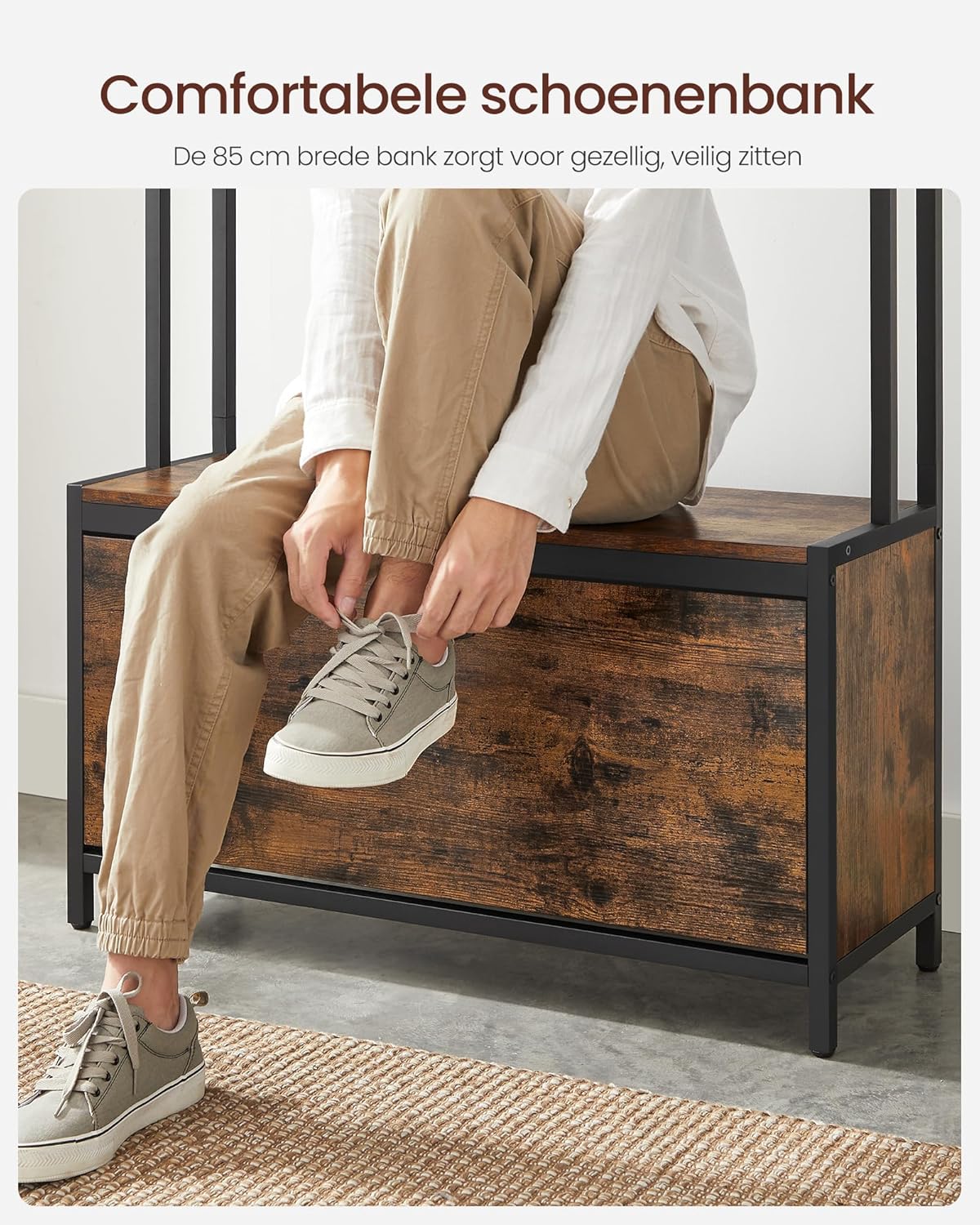 Garderobe kast - Kapstok met schoenenbank- 9 Haken - 100 kg draagvermogen