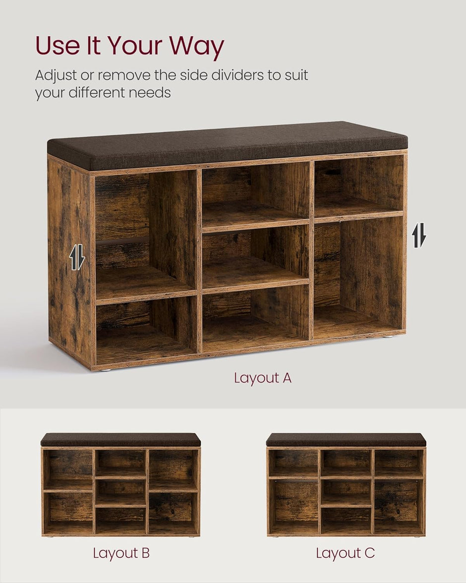 Schoenenbank 9 vakken – Verstelbare verdelers – Tot 136 kg – Met kussen