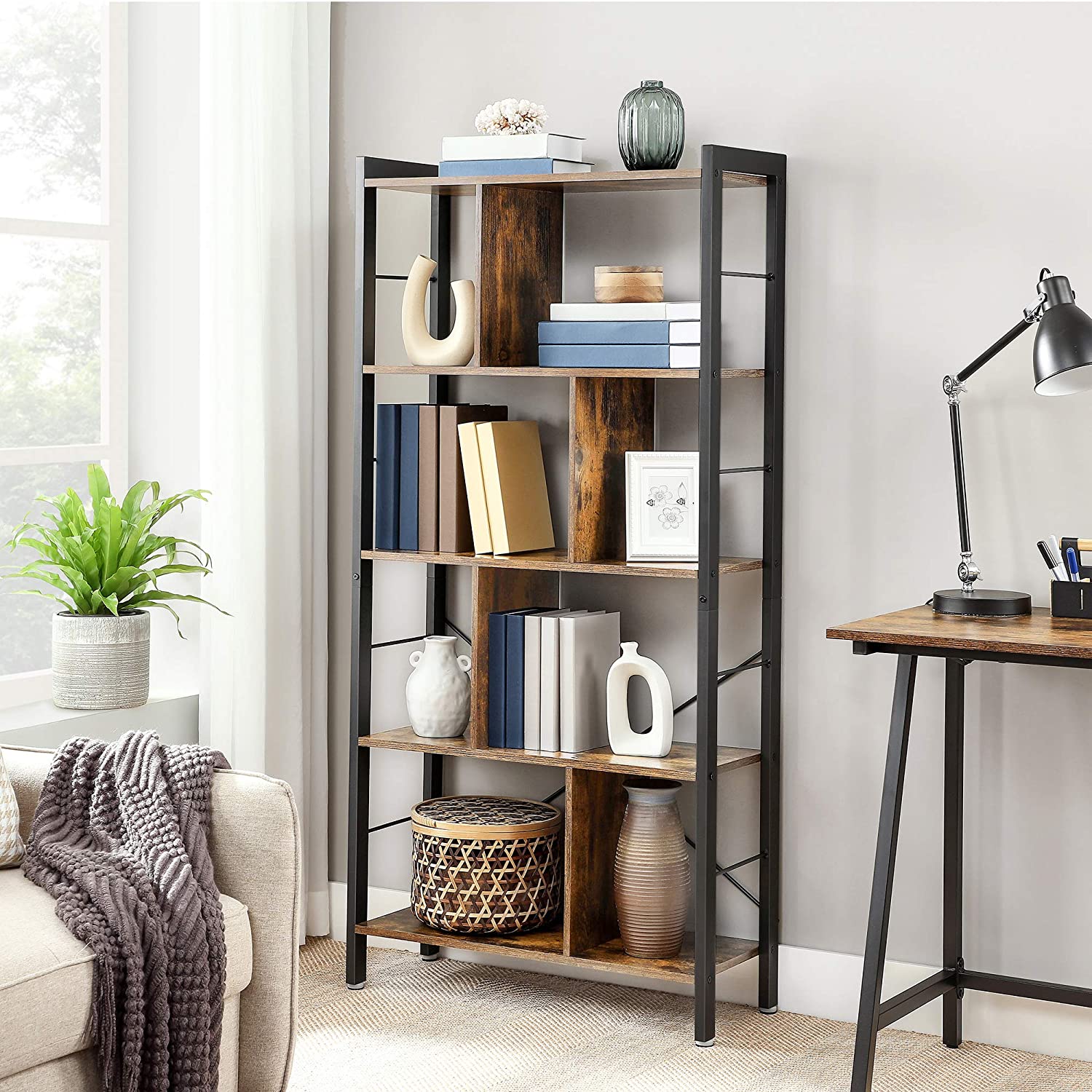 Boekenkast - 4 niveaus - Groot metalen frame - Boekenplank - Industrieel design