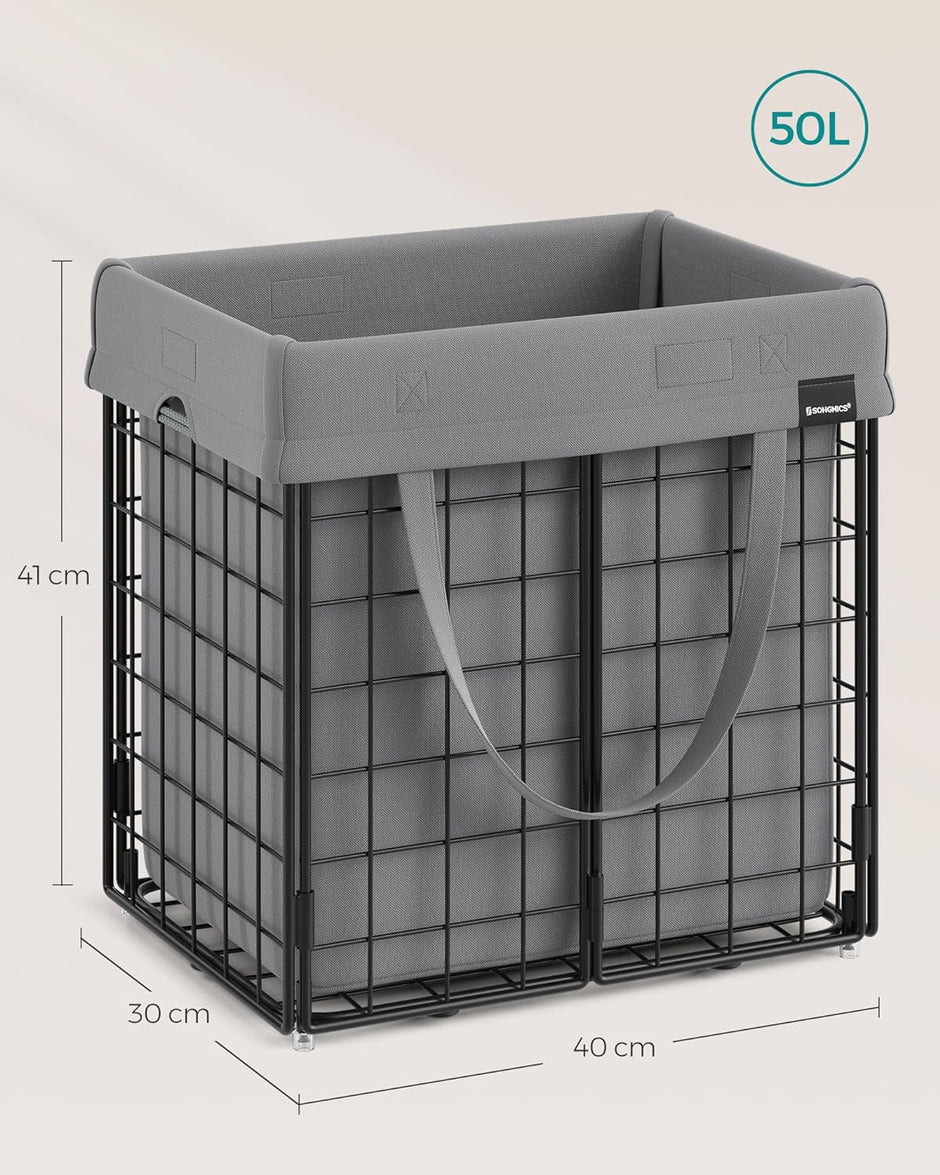 Wasmand – Uitneembare waszak – Metalen frame – Zilver en zwart