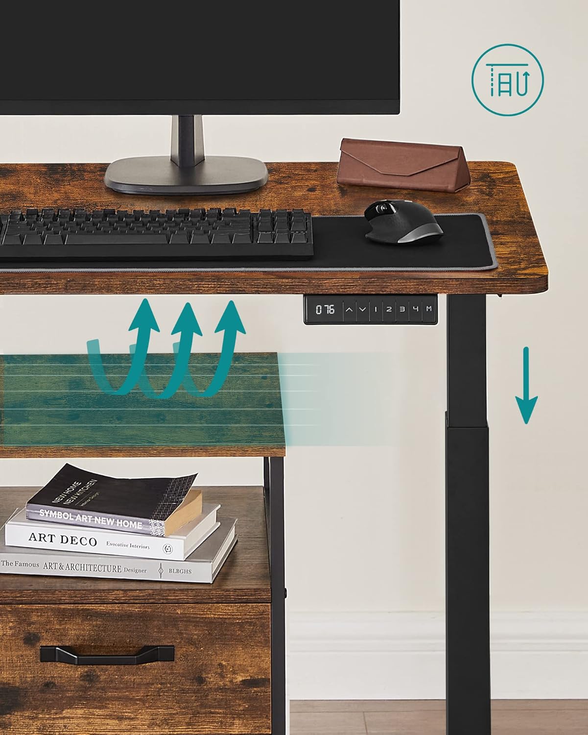 Elektrisch zit-sta bureau – In hoogte verstelbaar – Vintage bruin zwart