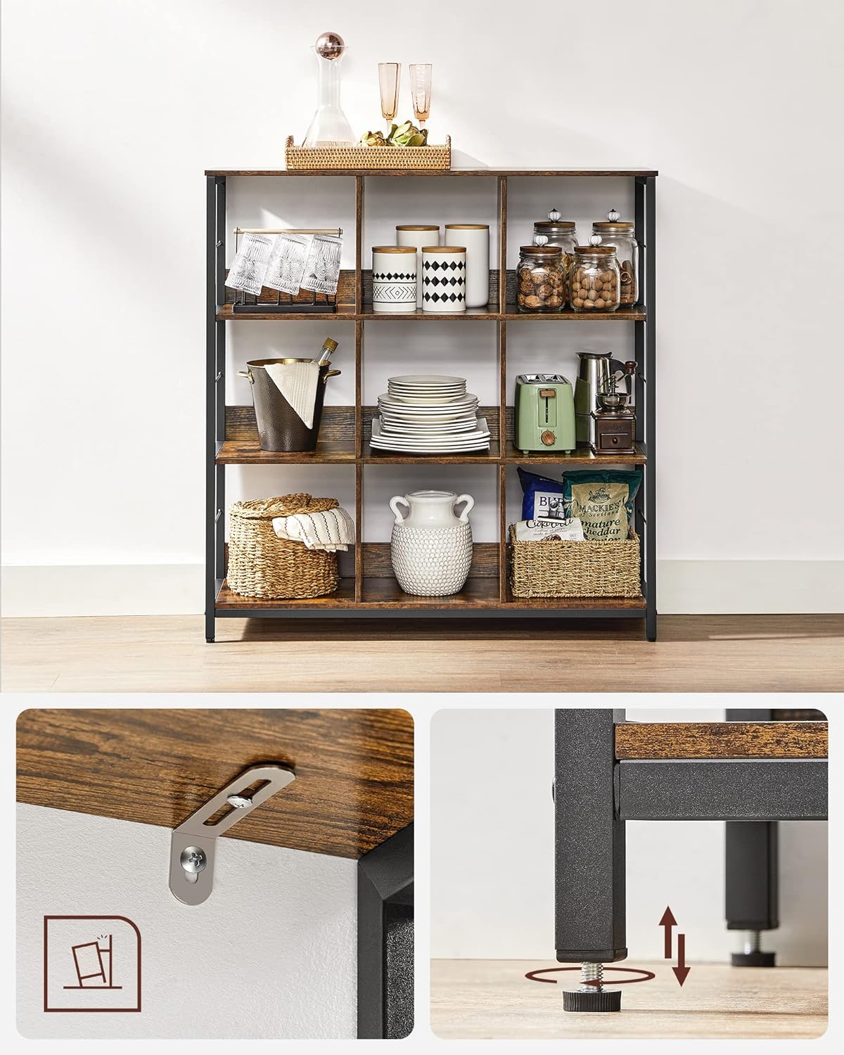 Boekenkast – 9 Vakken – Hout en Staal – Bruin en Zwart