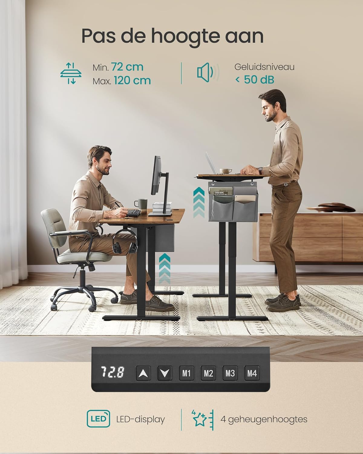 Elektrisch Bureau - In hoogte verstelbaar - 4 geheugenstanden - USB C Snellader - 120 tm 180 x 80