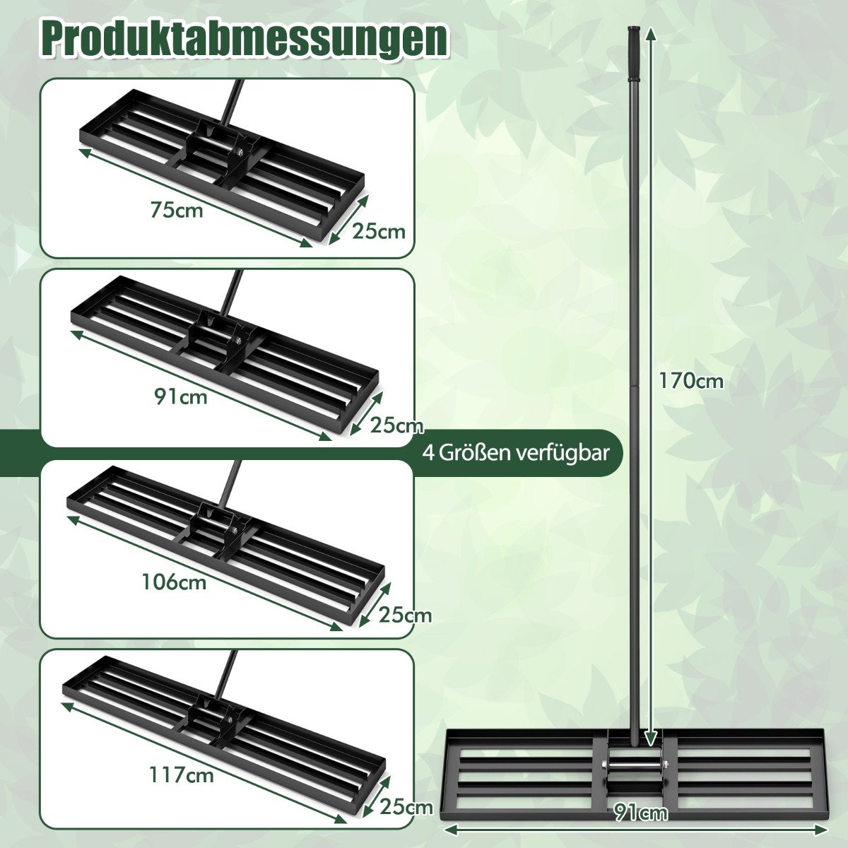 Gräsmatta – Nivelleringskratta med Ergonomiskt Handtag Metall Gräskrattning Ytor Jämnare Gräsmatteverktyg – Svart