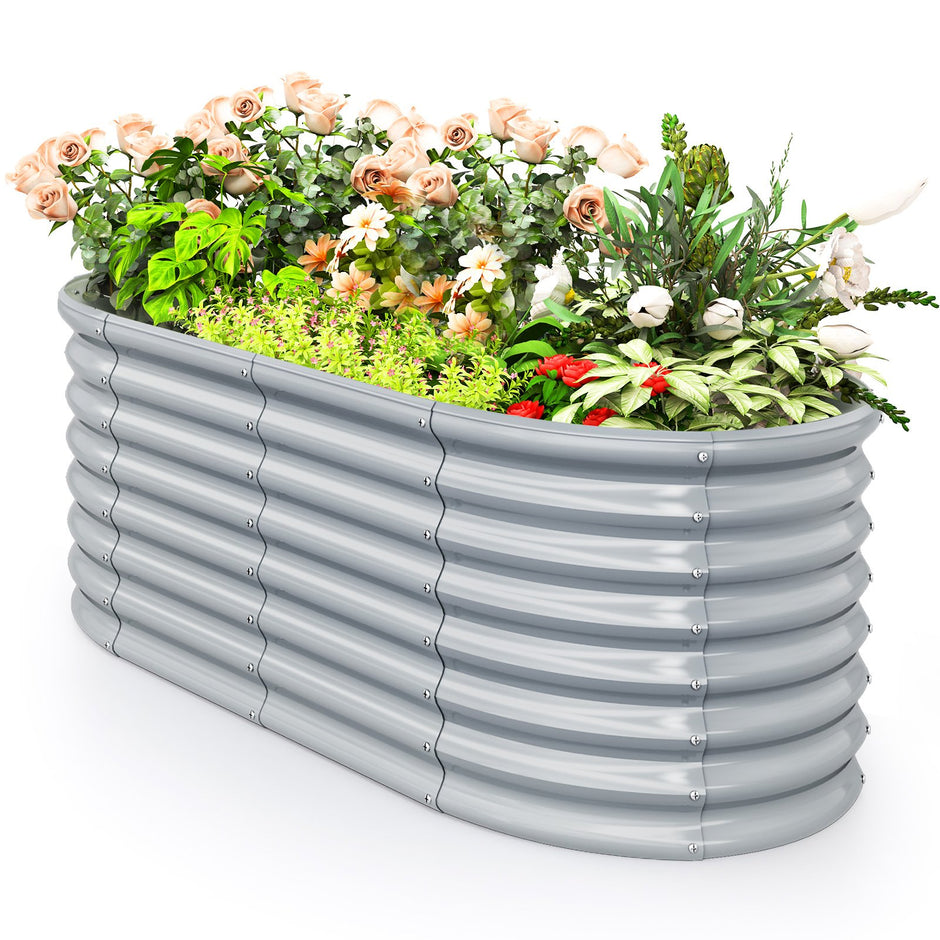 Metall – Oval Höjbädd med Öppen Botten Planteringslåda Förkultivering Wellpapp Blomsterbädd – Grå