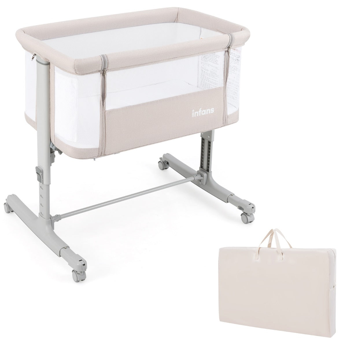 i – Babysäng och Babyvagga Barnsäng med madrass bärväska Spjälsäng – 3 1 – Beige