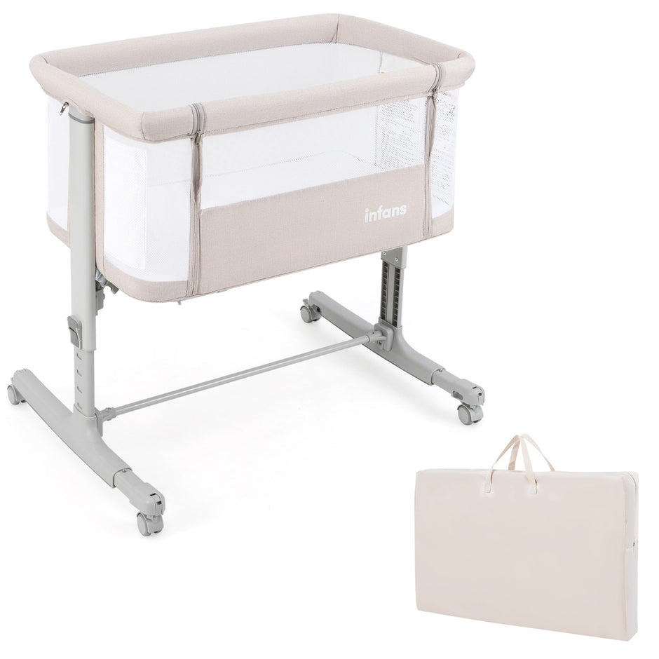 i – Babysäng och Babyvagga Barnsäng med madrass bärväska Spjälsäng – 3 1 – Beige