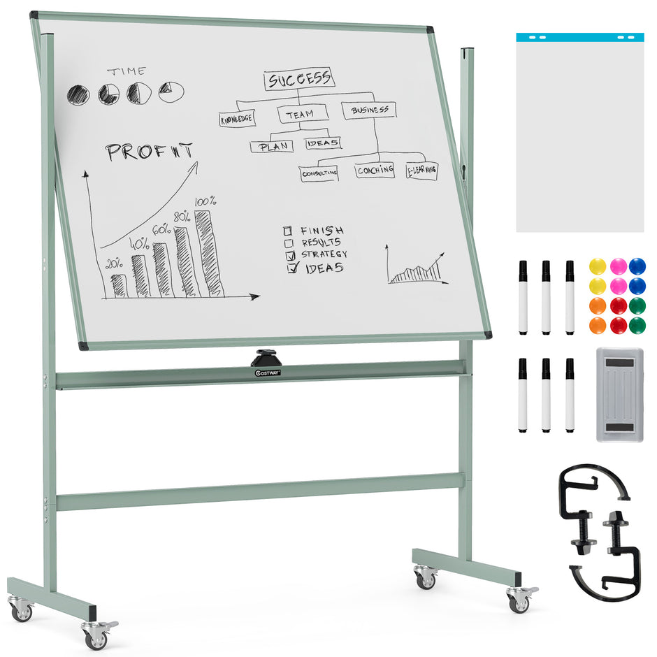 Dubbelsidigt – Mobilt Whiteboard Höj och sänkbart Magnetiskt Rullande – Grön