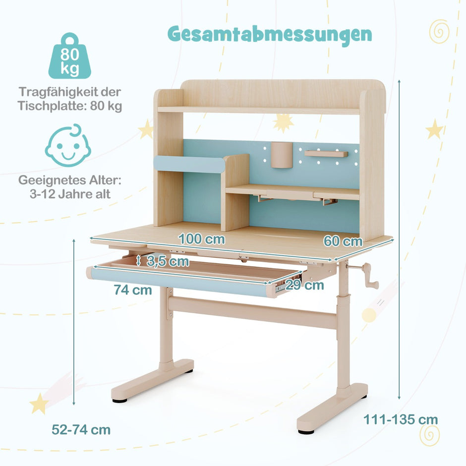 Barnskrivbord – med barnstol för skolbarn Ergonomisk – Blå