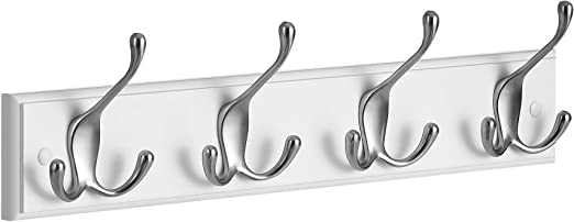 Wandkapstok – 4 drievoudige haken – Wit