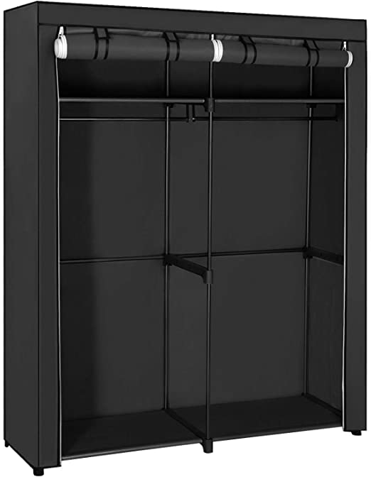 Stoffenkast – 2 kledingrails en 6 legplanken – Grijs