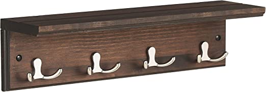 Wandkapstok met 4 dubbele haken en plank - Wit
