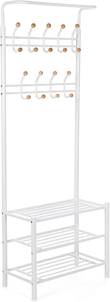 Kapstok met 18 haken en 3 schoenenrekken - staal - zwart